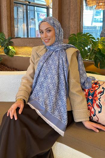 Denim Blue Cotton Fabric Striped Shawl