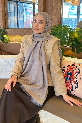 Sand Beige Cotton Fabric Striped Shawl