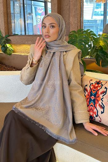 Sand Beige Cotton Fabric Striped Shawl