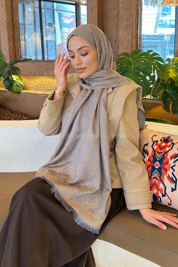 Sand Beige Cotton Fabric Striped Shawl