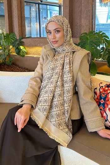 Lamelif Guess Desen Kaşmir Çift Taraflı Şal Soft Kahve