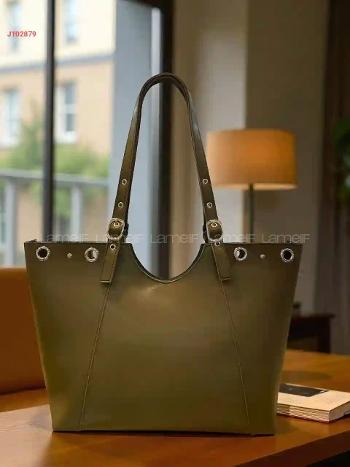 Lamelif Gümüş Halka Detaylı Kadın Omuz Çantası Haki