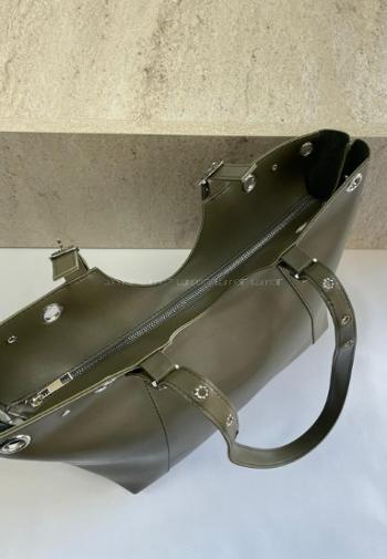 Lamelif Gümüş Halka Detaylı Kadın Omuz Çantası Haki