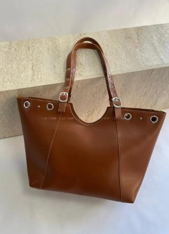 Lamelif Gümüş Halka Detaylı Kadın Omuz Çantası Taba