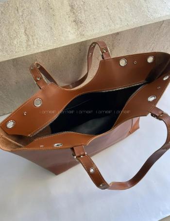 Lamelif Gümüş Halka Detaylı Kadın Omuz Çantası Taba