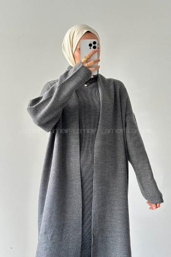 Lamelif Hırka-Elbise İkili Takım Antrasit