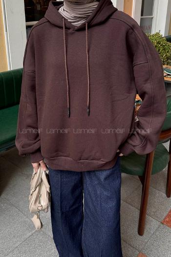 Lamelif Kapüşon Yaka Cepli Sweatshirt Kahverengi