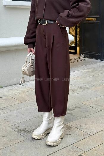 Bitter Brown Polyester Normal Waist Carrot Pant Pants