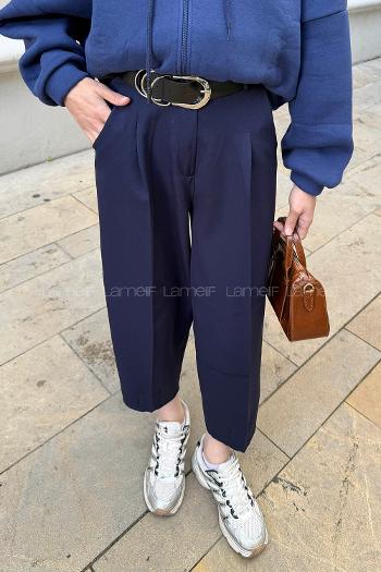 Navy Blue Polyester Normal Waist Carrot Pant Pants