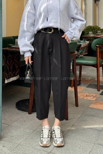 Lamelif Kemerli Havuç Pantolon Siyah