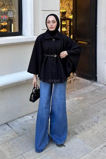 Black Shirt Collar Long Arm Coat