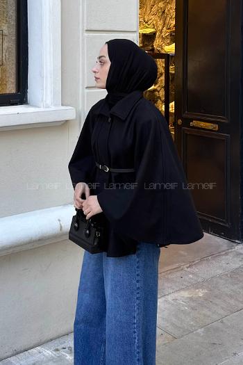 Black Shirt Collar Long Arm Coat