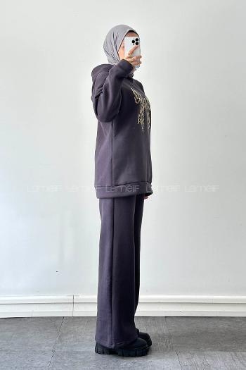 Lamelif Kurdele Baskılı Takım Antrasit