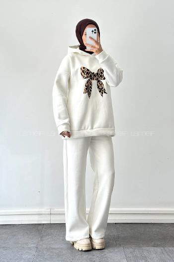 Lamelif Kurdele Baskılı Takım Beyaz