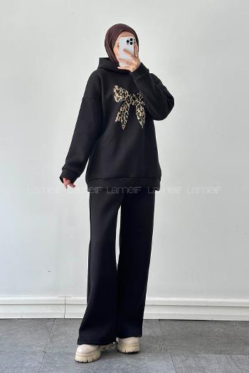Lamelif Kurdele Baskılı Takım Siyah