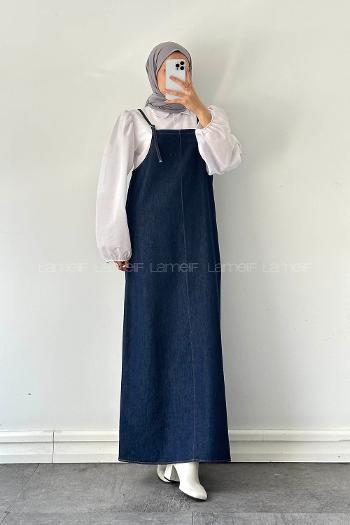 Lamelif Toka Detaylı Kot Jile Koyu Mavi
