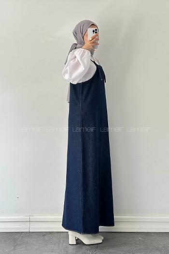 Lamelif Toka Detaylı Kot Jile Koyu Mavi