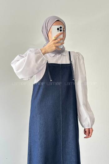 Lamelif Toka Detaylı Kot Jile Koyu Mavi