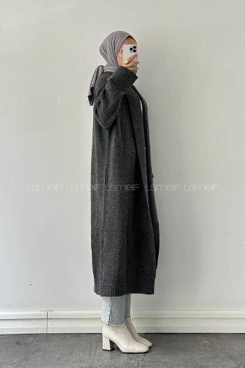 Lamelif Uzun Tesettür Hırka Antrasit