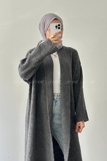 Lamelif Uzun Tesettür Hırka Antrasit