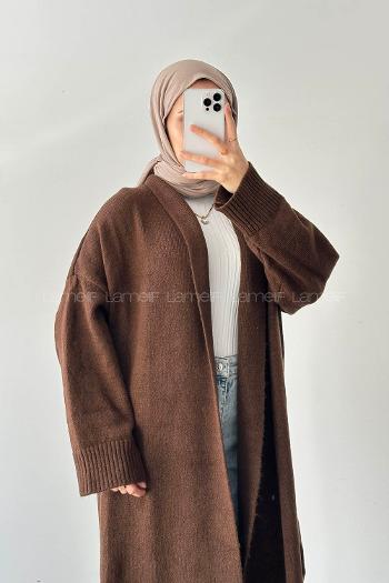 Lamelif Uzun Tesettür Hırka Kahverengi