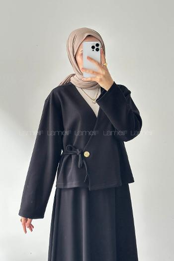 Lamelif Bağlama Detaylı Etekli Takım siyah