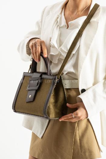 Lamelif Büyük Kadın El Ve Omuz Çanta Haki
