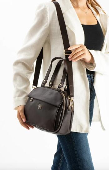 Lamelif Çok Gözlü El ve Omuz Çantası Geniş Hacim Fonsiyonel Bölmeli Çanta Acı Kahve