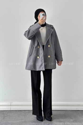 Lamelif Kaşe Kaban Gri