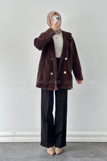 Lamelif Kaşe Kaban Kahverengi