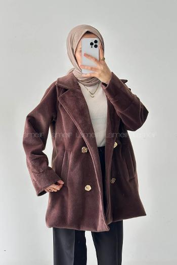 Lamelif Kaşe Kaban Kahverengi