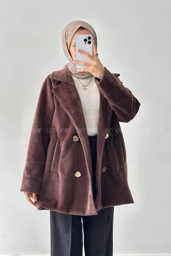 Lamelif Kaşe Kaban Kahverengi