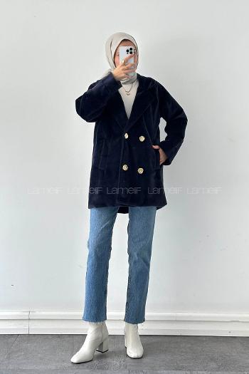 Lamelif Kaşe Kaban Lacivert