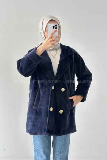 Lamelif Kaşe Kaban Lacivert