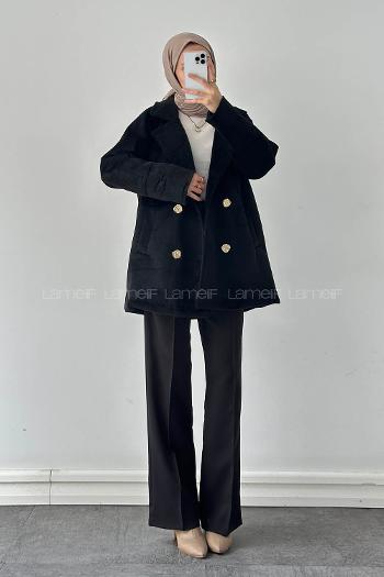 Lamelif Kaşe Kaban Siyah