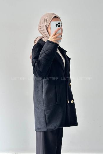 Lamelif Kaşe Kaban Siyah