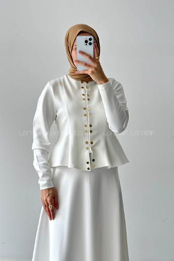 Lamelif Scuba Çıt Çıtlı İkili Takım Beyaz