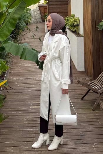 White Long Arm Poplin Fabric Trench Coat