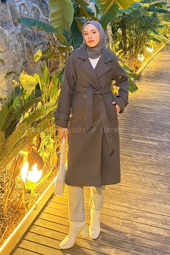 Lamelif Bağlama Detaylı Kaşe Kaban Antrasit