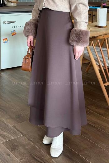 Lamelif Bağlama Detaylı Scuba Etek Kahverengi