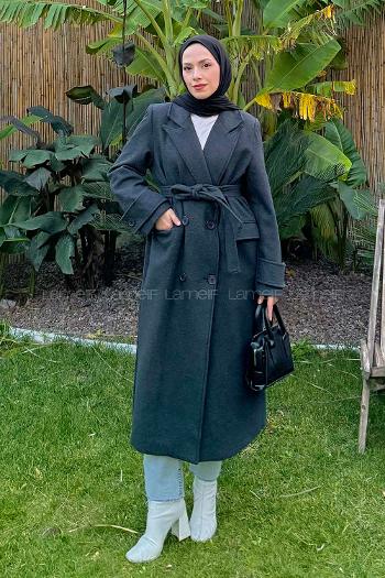 Lamelif Geniş Manşet Kaşe Kaban Antrasit