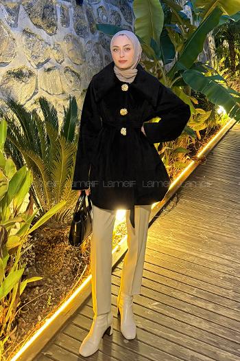 Black Normal Neck Long Arm Coat