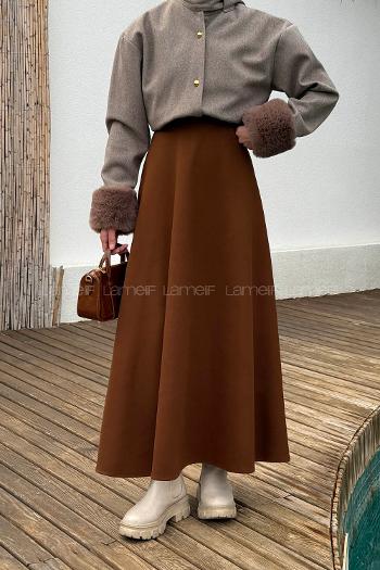 Lamelif Kaşe Etek Kahverengi