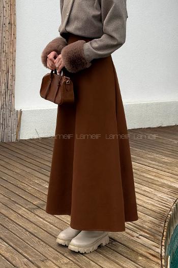 Lamelif Kaşe Etek Kahverengi