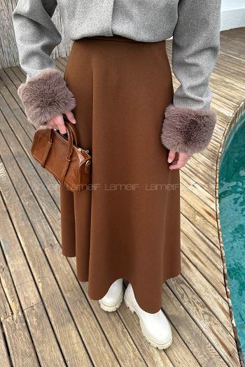 Lamelif Kaşe Etek Kahverengi