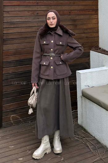 Brown Normal Neck Long Arm Coat