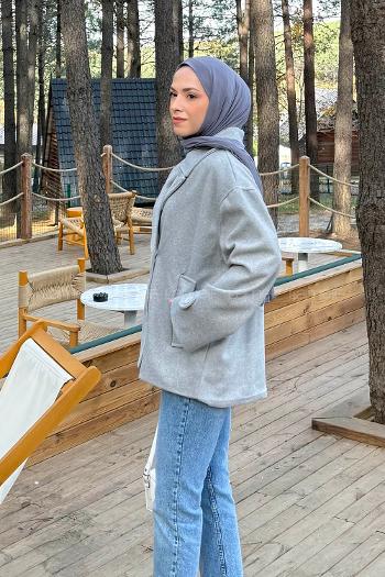 Lamelif Kısa Kaşe Mont Gri