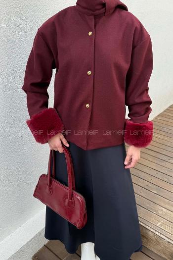 Claret Red Neckband Long Arm Coat