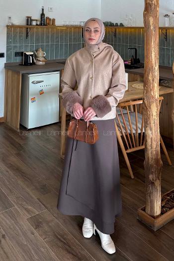 Brown With Milk Neckband Long Arm Coat