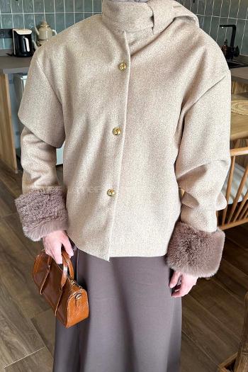Brown With Milk Neckband Long Arm Coat